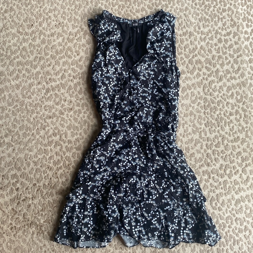 PAIGE Black & White Floral Ruffle Sleeveless Mini Dress, size XS
